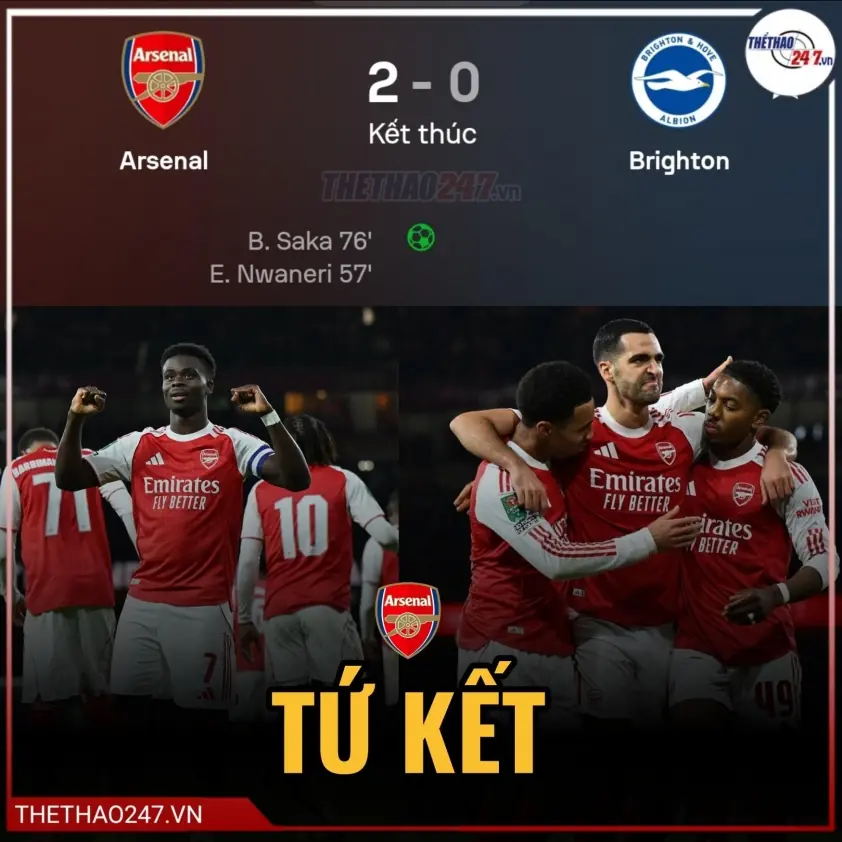 Arsenal thắng nghẹt thở, tiến vào tứ kết Carabao Cup!
