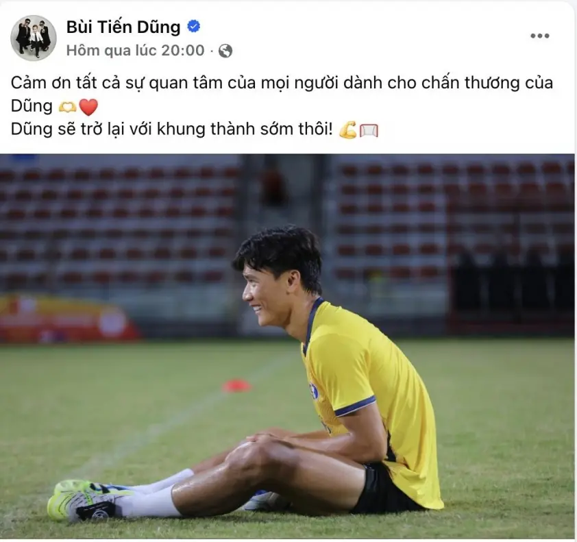 Thủ môn Bùi Tiến Dũng thông báo tin vui về chấn thương của mình