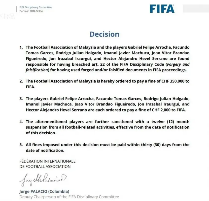 Malaysia có 39 ngày để thay đổi trước án phạt của FIFA