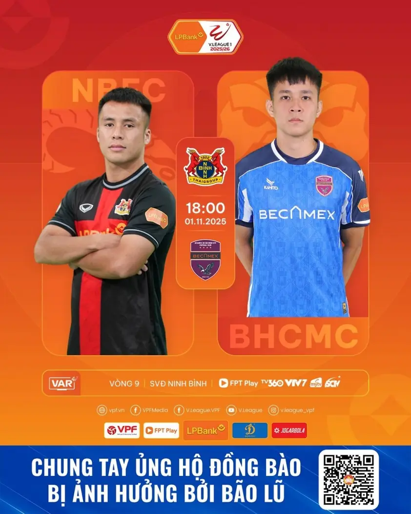 Trực tiếp Ninh Bình vs Becamex TP.HCM lúc 18h00 hôm nay 1/11