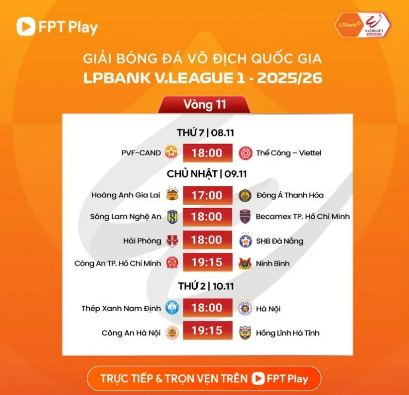 Lịch thi đấu V-League vòng 11: Đại chiến nhóm cuối, ngôi đầu vững chắc