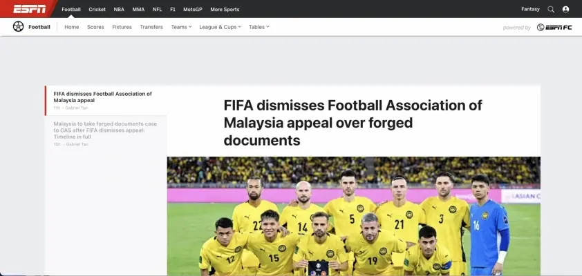 Malaysia kháng cáo FIFA thất bại, báo chí thế giới xôn xao