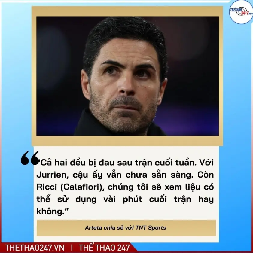 Arteta lý giải lý do vắng mặt của trụ cột ở Champions League