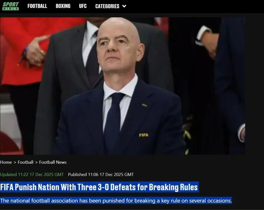 Truyền thông Anh nói gì về việc FIFA xử thua Malaysia 0-3?