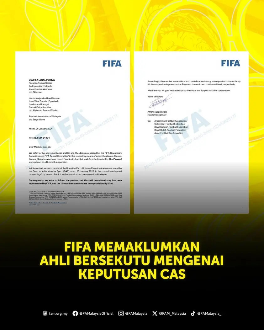 FIFA cho phép 7 cầu thủ nhập tịch Malaysia trở lại sân cỏ