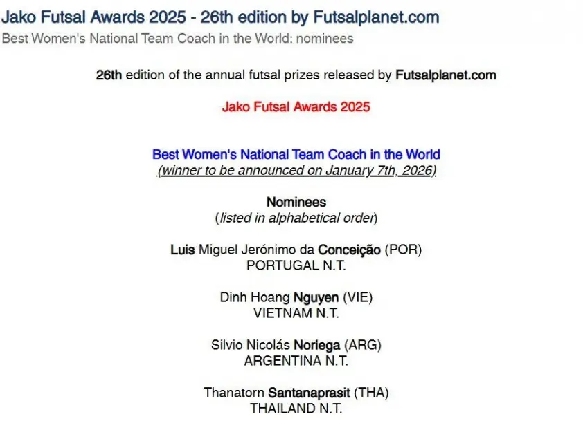 HLV tuyển Việt Nam vào top 4 HLV xuất sắc nhất thế giới